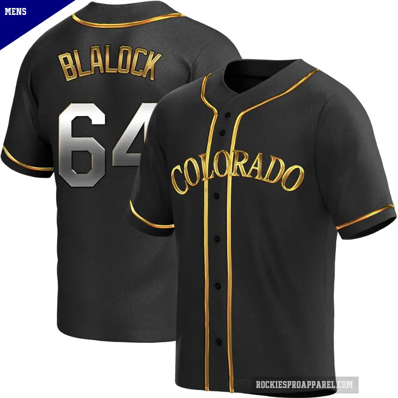 Men's No.64 Bradley Blalock Colorado Rockies Gold Replica Black en Alternate Jersey