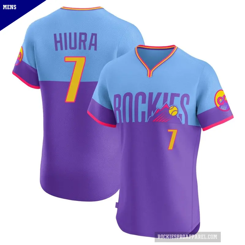 Men's No.7 Keston Hiura Colorado Rockies Purple/Light Elite Blue 2025 City Connect Jersey