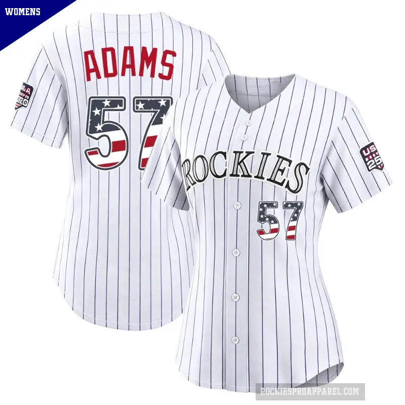 Women's No.57 Blake Adams Colorado Rockies White Limited USA 250 Fourth Of July Home Stadium Jersey