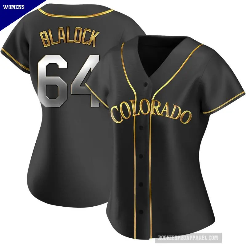 Women's No.64 Bradley Blalock Colorado Rockies Gold Replica Black en Alternate Jersey