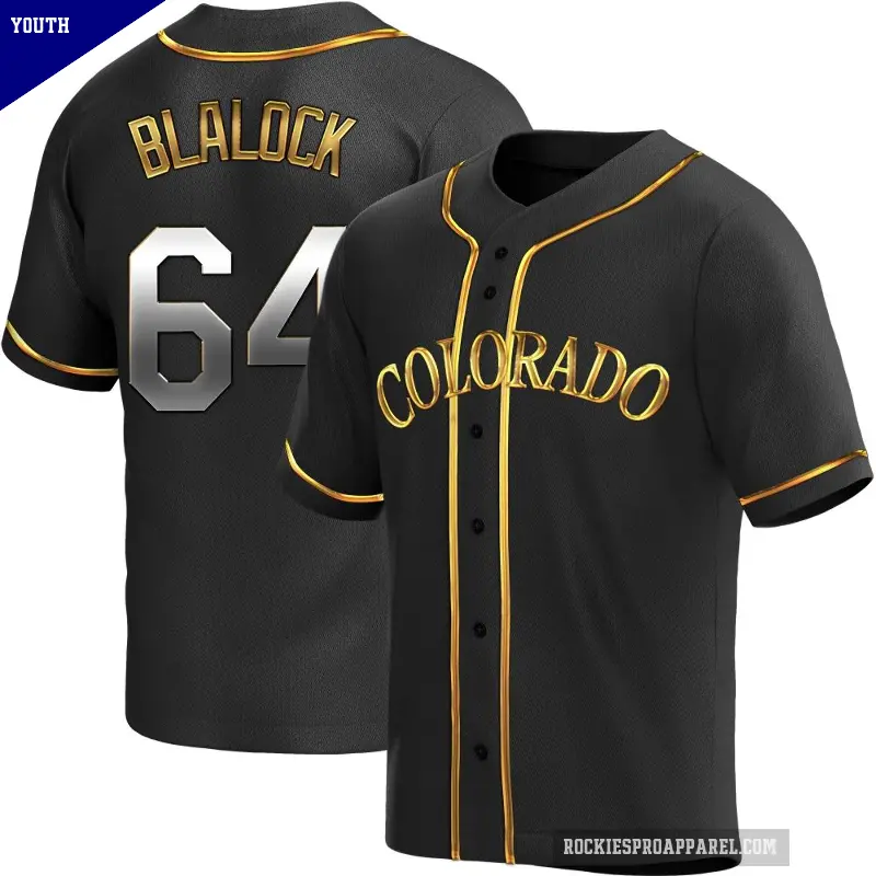 Youth No.64 Bradley Blalock Colorado Rockies Gold Replica Black en Alternate Jersey